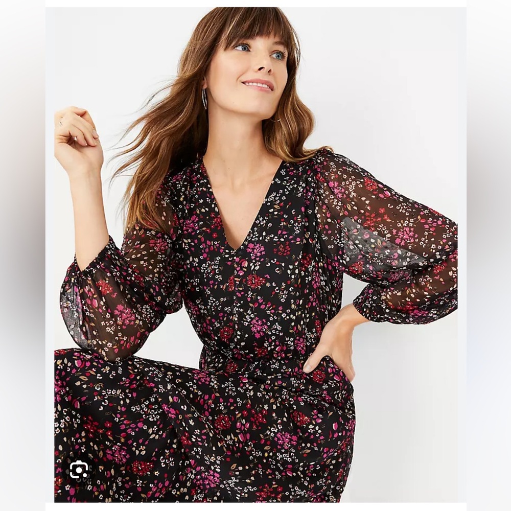 Ann Taylor Floral Shimmer Midi Dress